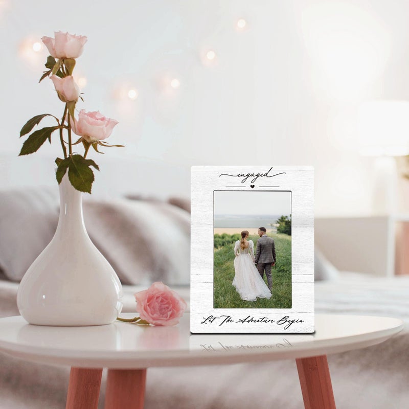 DUXMNAMG Engagement Couples Newlyweds Picture Frame 4x6, Engagement Gifts for Couples, Just Engaged Gift, Wedding Gifts for Newlyweds Bride Groom, Engaged Couple Picture Photo Frames for Desk Shelf Decor - Image 5