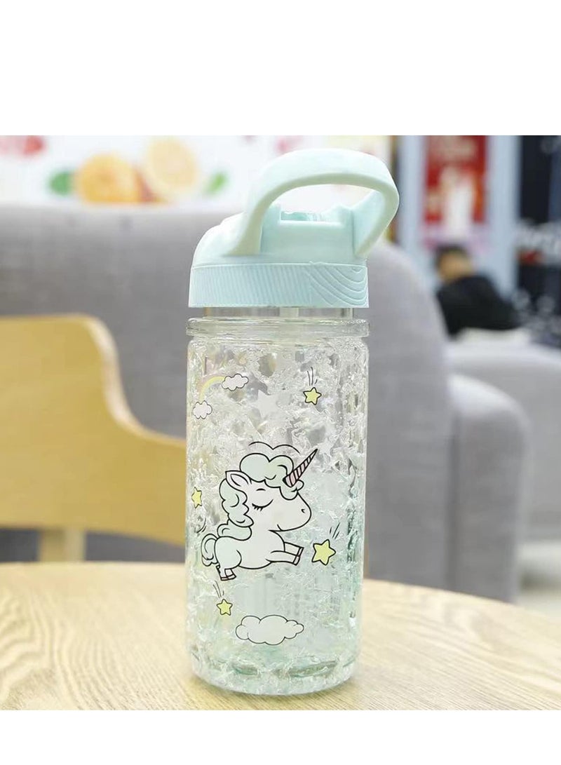 Zikra Water Bottles for Unicorn Bottle with Straw and Safety lock 400ML/13.5oz School Kids Green - Image 1