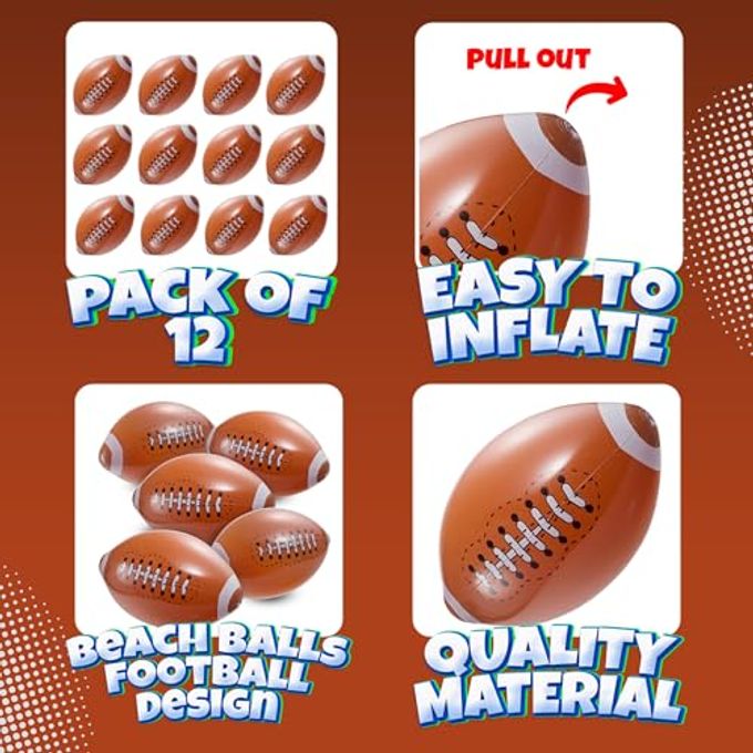 Bedwina 12-Pack 16" Inflatable Footballs for Football Party Decorations & Party Favors  Blow-Up Sports-Themed Beach Balls for Game Day & Birthday Supplies, Goodie Bag Stuffers - Image 2