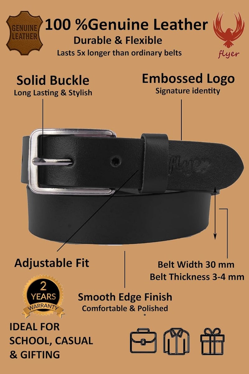 Flyer Boys Belt Pack of 2 – Black & Brown Genuine Leather Belts with Adjustable Buckle Wear for School Uniform, Jeans, Formal & Casual belt combo BL-BR-4579 - Image 2