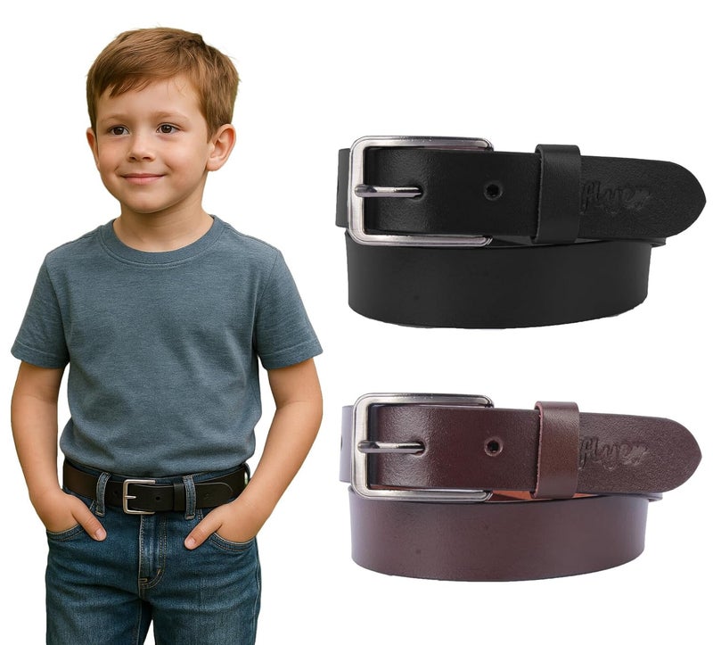 Flyer Boys Belt Pack of 2 – Black & Brown Genuine Leather Belts with Adjustable Buckle Wear for School Uniform, Jeans, Formal & Casual belt combo BL-BR-4579 - Image 1