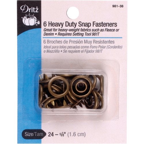 Dritz 981-38 Heavy Duty Snap Fasteners, Antique Brass, Size 24 (5/8-Inch) 6-Count - Image 1