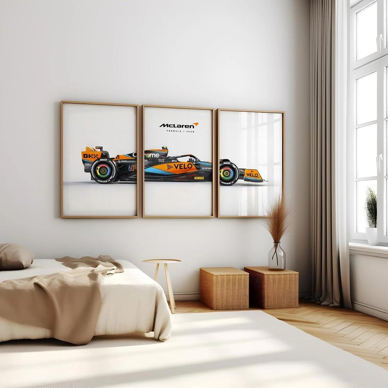 Big Formula 1 F1 Cars Framed Aesthetic Posters For Wall Decoration, Bedroom, Living Room, Gift Item For Boys | Set of 3 (13x19 Inches) (Mclaren)
