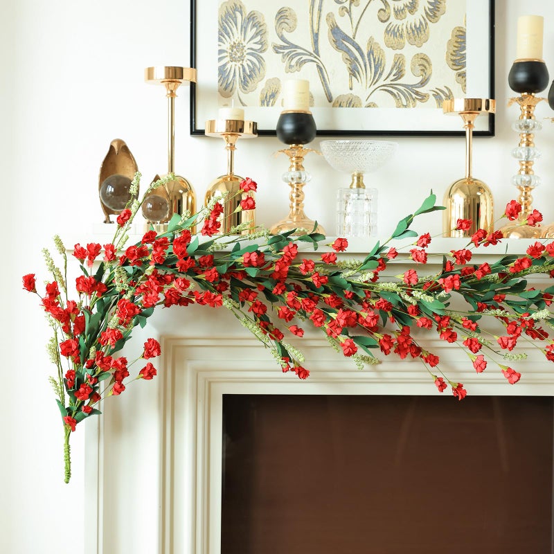 Mizii Burgundy Artificial Flower Garland 6Ft Fake Wildflower Floral Garland Hanging Vines Spring Summer Flowers Decorations For Mantle Table Centerpieces Room Wall Fireplace Wedding Decor (Burgundy) - Image 3