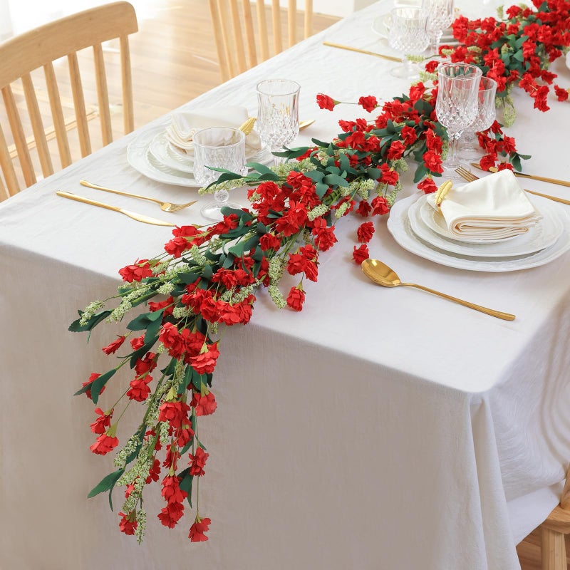 Mizii Burgundy Artificial Flower Garland 6Ft Fake Wildflower Floral Garland Hanging Vines Spring Summer Flowers Decorations For Mantle Table Centerpieces Room Wall Fireplace Wedding Decor (Burgundy) - Image 4
