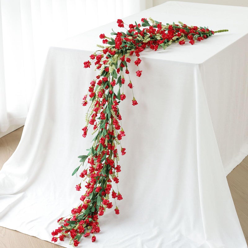 Mizii Burgundy Artificial Flower Garland 6Ft Fake Wildflower Floral Garland Hanging Vines Spring Summer Flowers Decorations For Mantle Table Centerpieces Room Wall Fireplace Wedding Decor (Burgundy) - Image 1