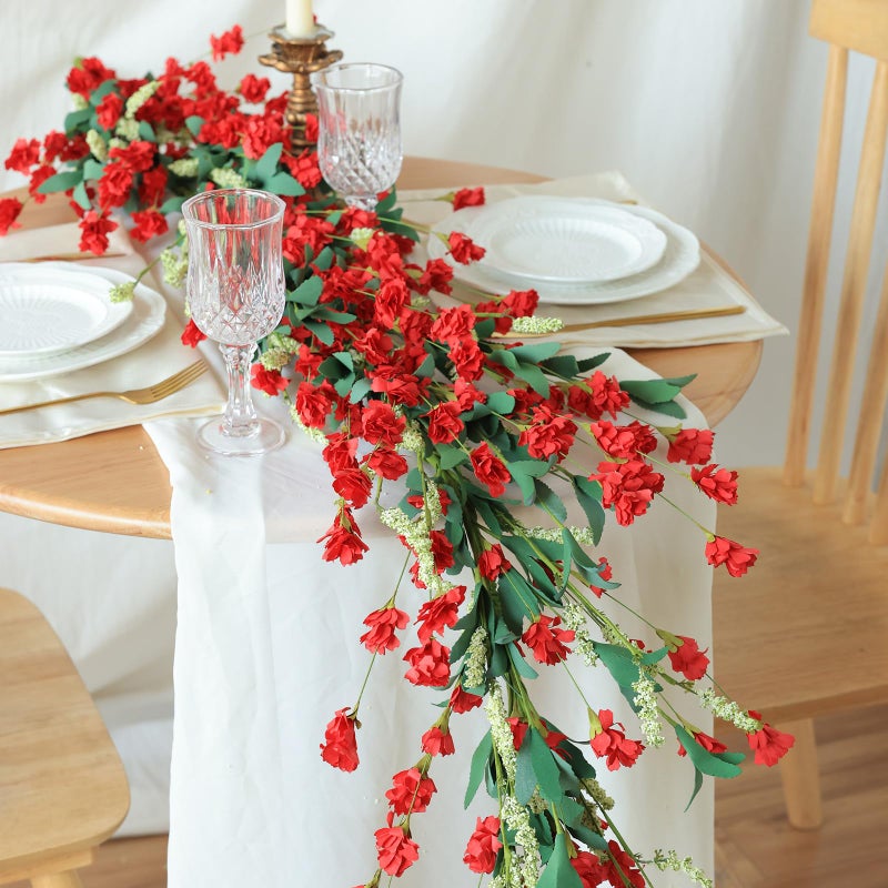 Mizii Burgundy Artificial Flower Garland 6Ft Fake Wildflower Floral Garland Hanging Vines Spring Summer Flowers Decorations For Mantle Table Centerpieces Room Wall Fireplace Wedding Decor (Burgundy) - Image 5