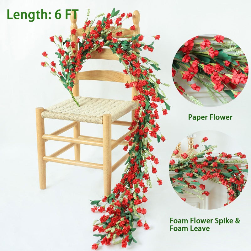 Mizii Burgundy Artificial Flower Garland 6Ft Fake Wildflower Floral Garland Hanging Vines Spring Summer Flowers Decorations For Mantle Table Centerpieces Room Wall Fireplace Wedding Decor (Burgundy) - Image 2