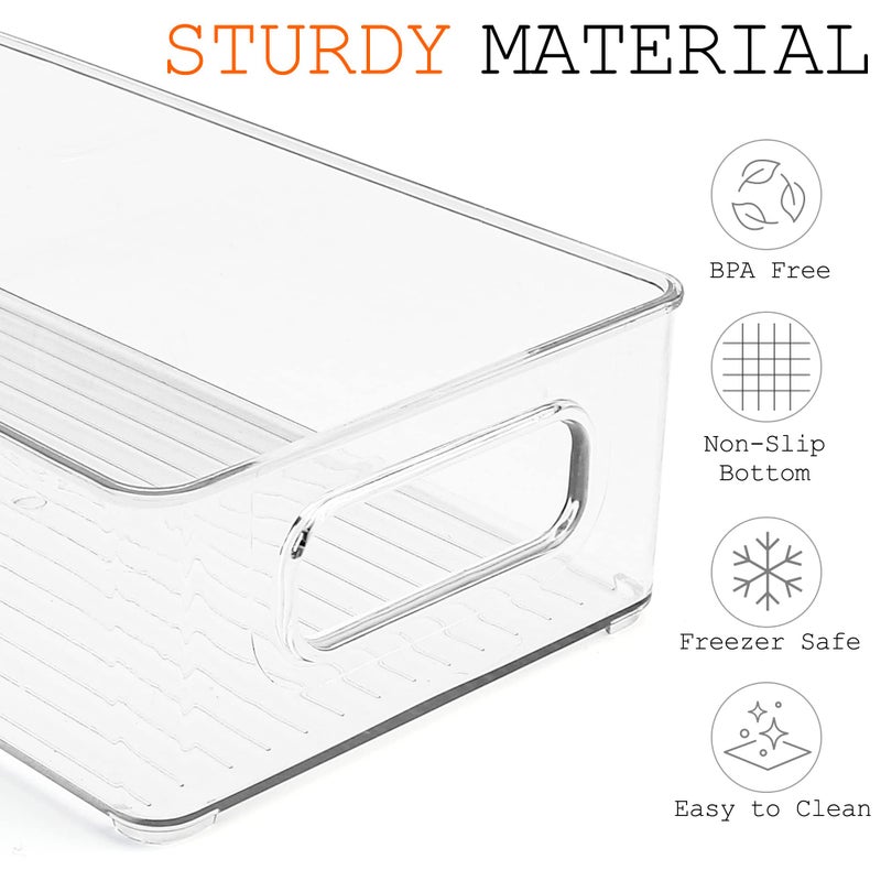 LotFancy Refrigerator Organizer Bins, 4 Pack,10x6x3 in, BPA Free Clear Plastic Storage Bins for Pantry Organization, Stackable Containers with Handles for Fridge, Kitchen Drawer, Freezer, Cabinet - Image 2