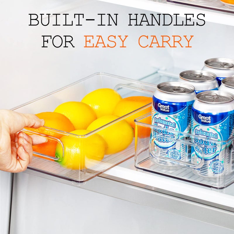 LotFancy Refrigerator Organizer Bins, 4 Pack,10x6x3 in, BPA Free Clear Plastic Storage Bins for Pantry Organization, Stackable Containers with Handles for Fridge, Kitchen Drawer, Freezer, Cabinet - Image 5