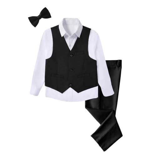 SaiLiiny Boys 4 Pieces Black Suits Slim Fit Outfits Vest Sets Formal Dresswear for Boy Suit Size 7 - Image 1
