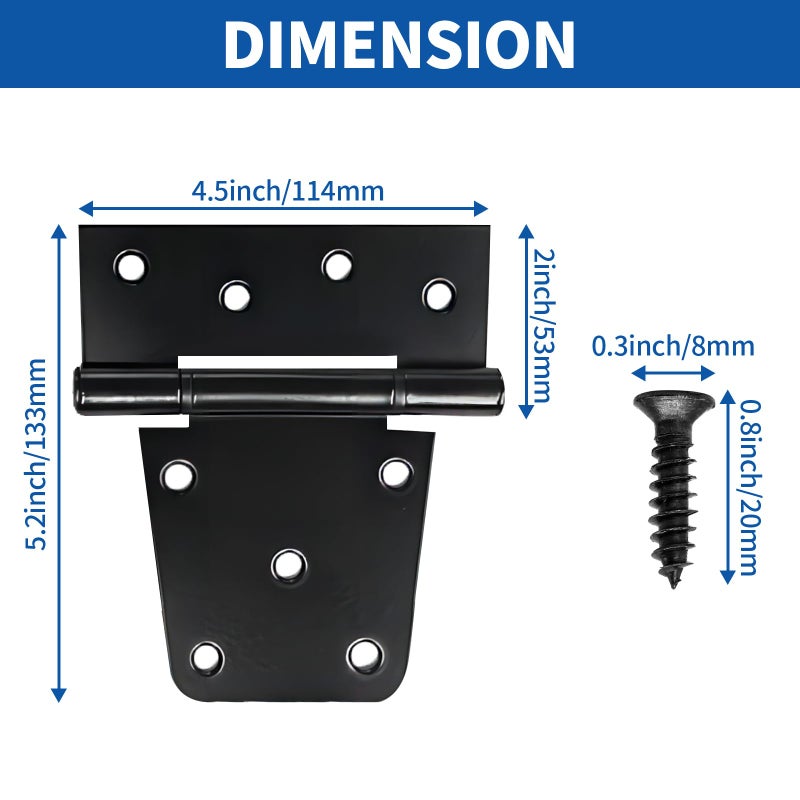 TamBee Black Gate Hinges Shed Hinges Heavy Duty Gate Hinges for Wooden Fences Barn Door Hinges for Wood Outdoor 3.5inch with Screws (Pack of 4) - Image 2