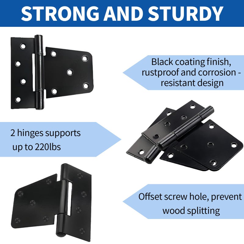TamBee Black Gate Hinges Shed Hinges Heavy Duty Gate Hinges for Wooden Fences Barn Door Hinges for Wood Outdoor 3.5inch with Screws (Pack of 4) - Image 4