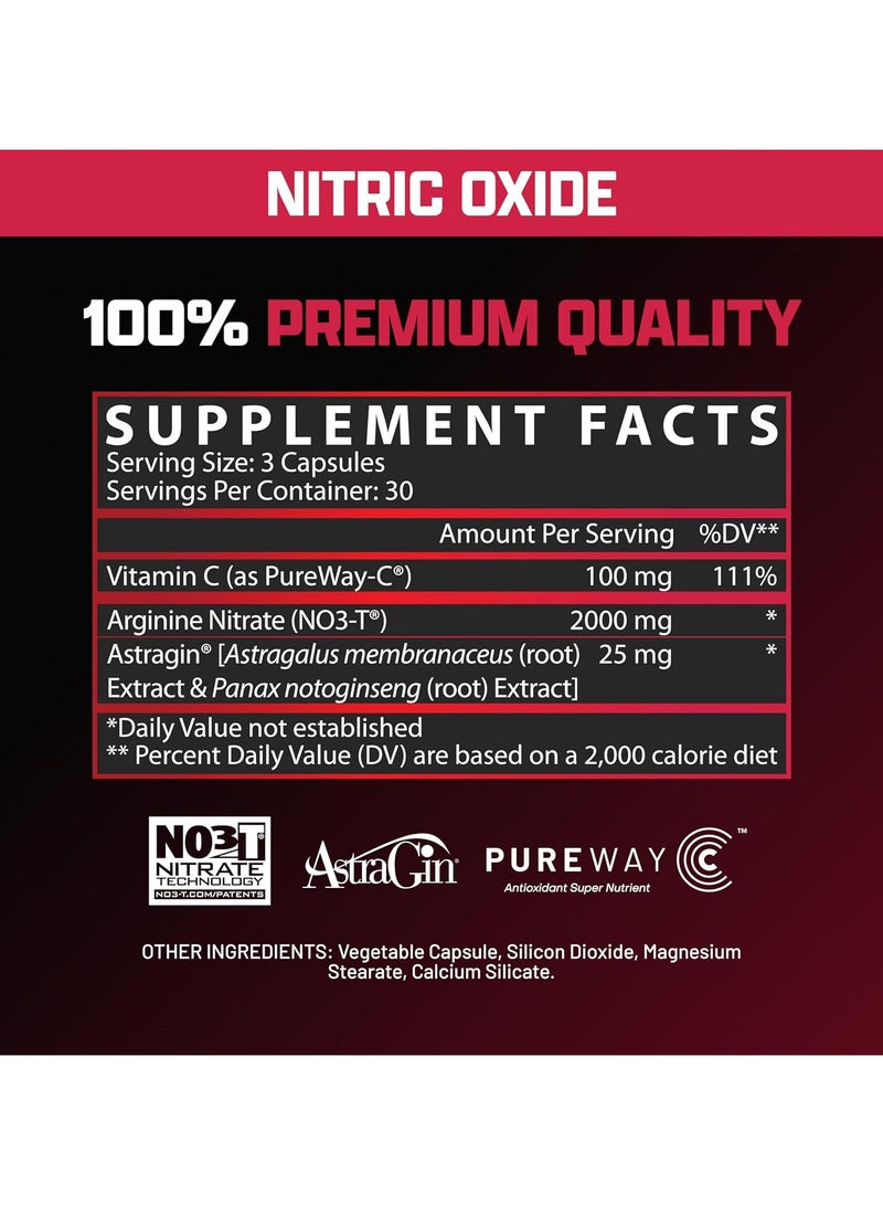 Nutrex NIOX Nitric Oxide Pump Booster | 2000mg Arginine Nitrate + AstraGin | Muscle Pumps + Vascularity | 90 Capsules | One Month Supply