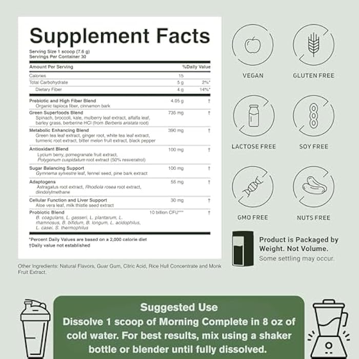 ACTIVATEDYOU Morning Complete Daily Wellness Greens Superfood Drink Mix for Gut Health w/Prebiotics, Probiotics, Antioxidants, Green Superfoods, 10 Billion CFUs, 30 Servings (Apple Cinnamon) - Image 4