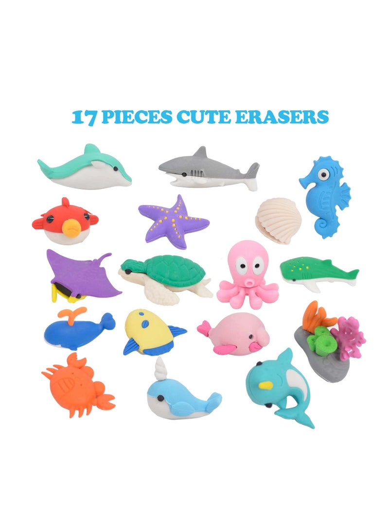 SOLARAE Erasers for Kids, Novelty Erasers Cute Pencil Erasers Mini Puzzle Rubber Erasers for Boys, Girls, Students, Party Favors, Birthday Gift, Homework School Prize Rewards, Ocean Sea Animals - Image 2
