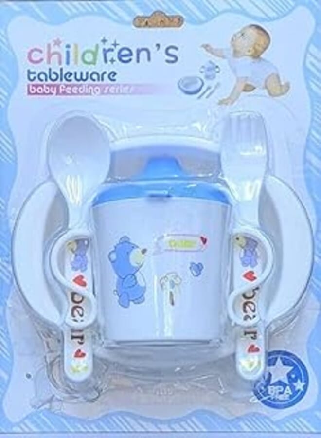 4-pieces children`s tableware baby feeding series - Blue