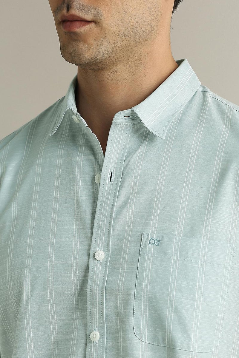 Peter England Men Light Blue Stripe Full Sleeves Casual Shirt - Image 5