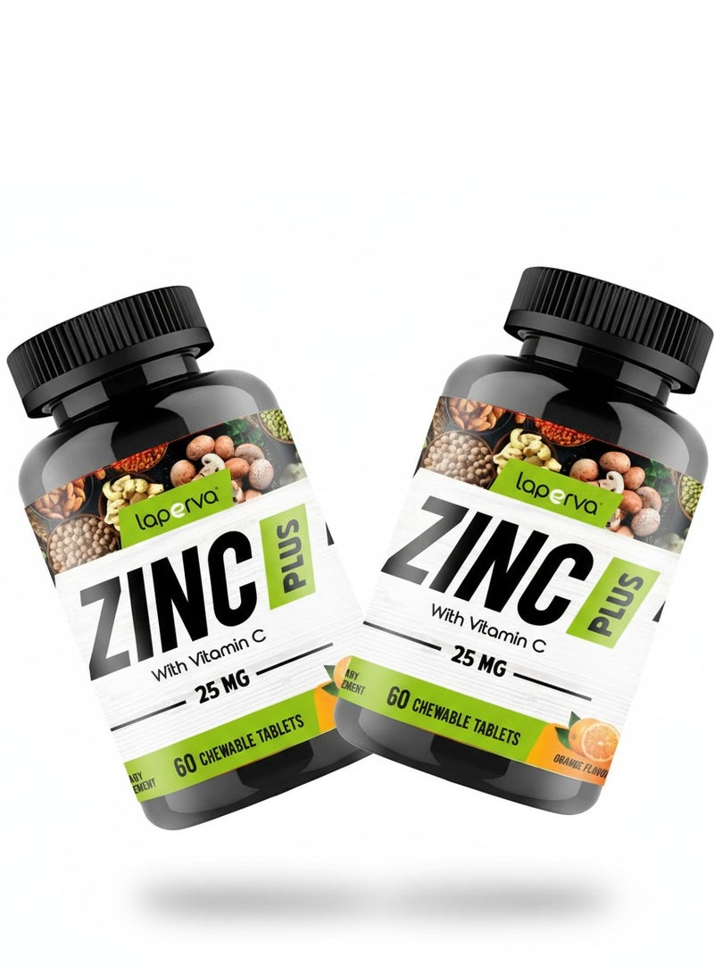 Laperva Zinc and Vitamin C Chewable Tabs, Laperva Triple Zinc, Boost Immune Health and Energy - Orange Flavored 60 Chewable Tablets, Pack of 2 - Image 1