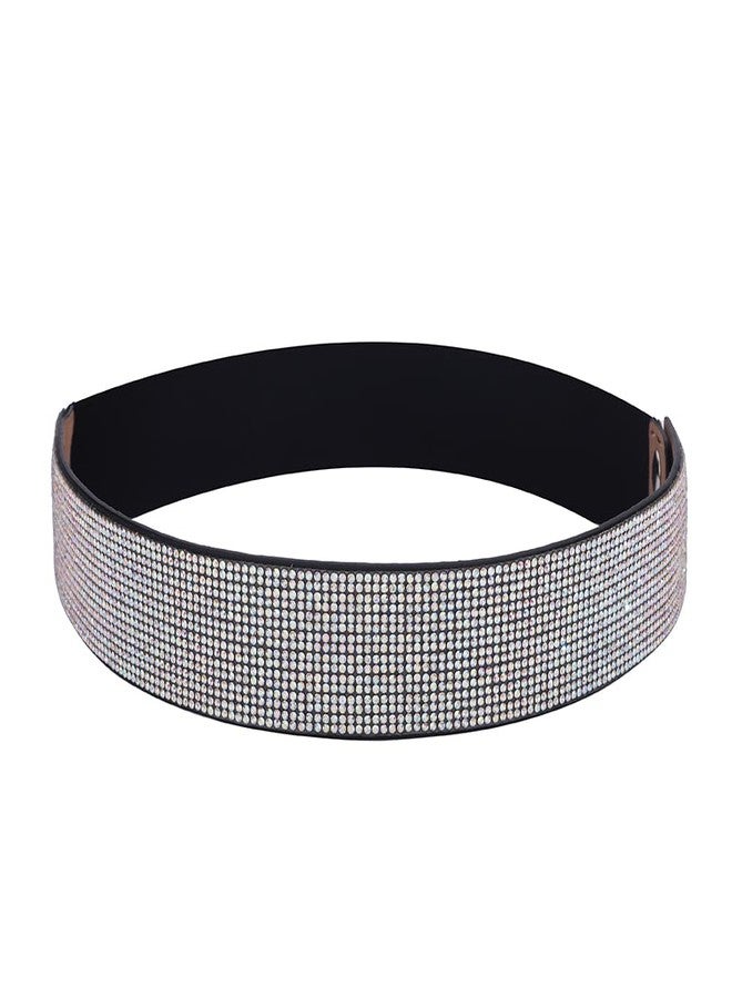 جموريت حزام جومرت المرصع بأحجار الراين المصنوع من جلد البولي يوريثان، حزام خصر مطاطي لامع مرصع بالكريستال، حزام واسع مزين بالترتر لحفلات النساء والفتيات (النمط 9) - Image 3