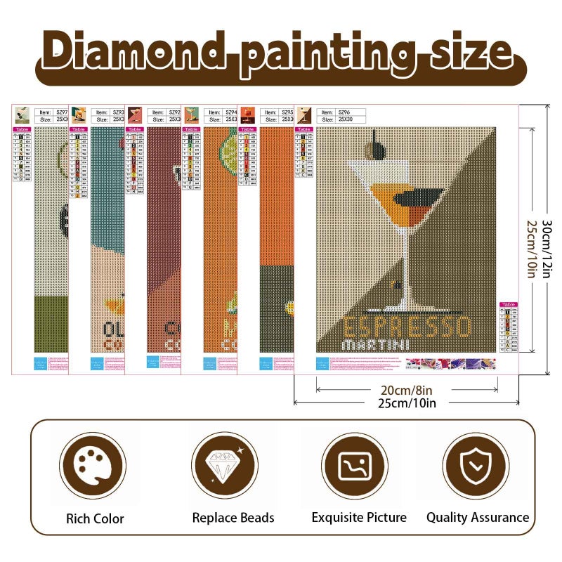 Ycydilirab 6 Pack Diamond Art Kits For Adults Cocktail 5D Diamond Painting Kits For Adults Diy Gem Painting Perfect For Gifts And Home Wall Decor 10X12Inch - Image 4
