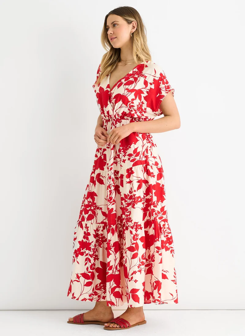 Gini London  Red Floral Elastic Waist Maxi Dress for Women | Best Price UAE