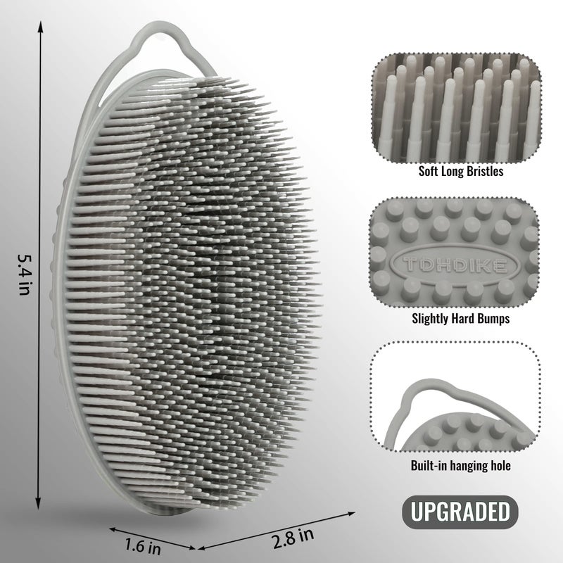 TDHDIKE Silicone Loofah Exfoliating Body Scrubber Set of 3 Soft Bath Sponge/Shower Brush for Sensitive Kids Women Men All Kinds of Skin (Black/Gray/Blue) - Image 2