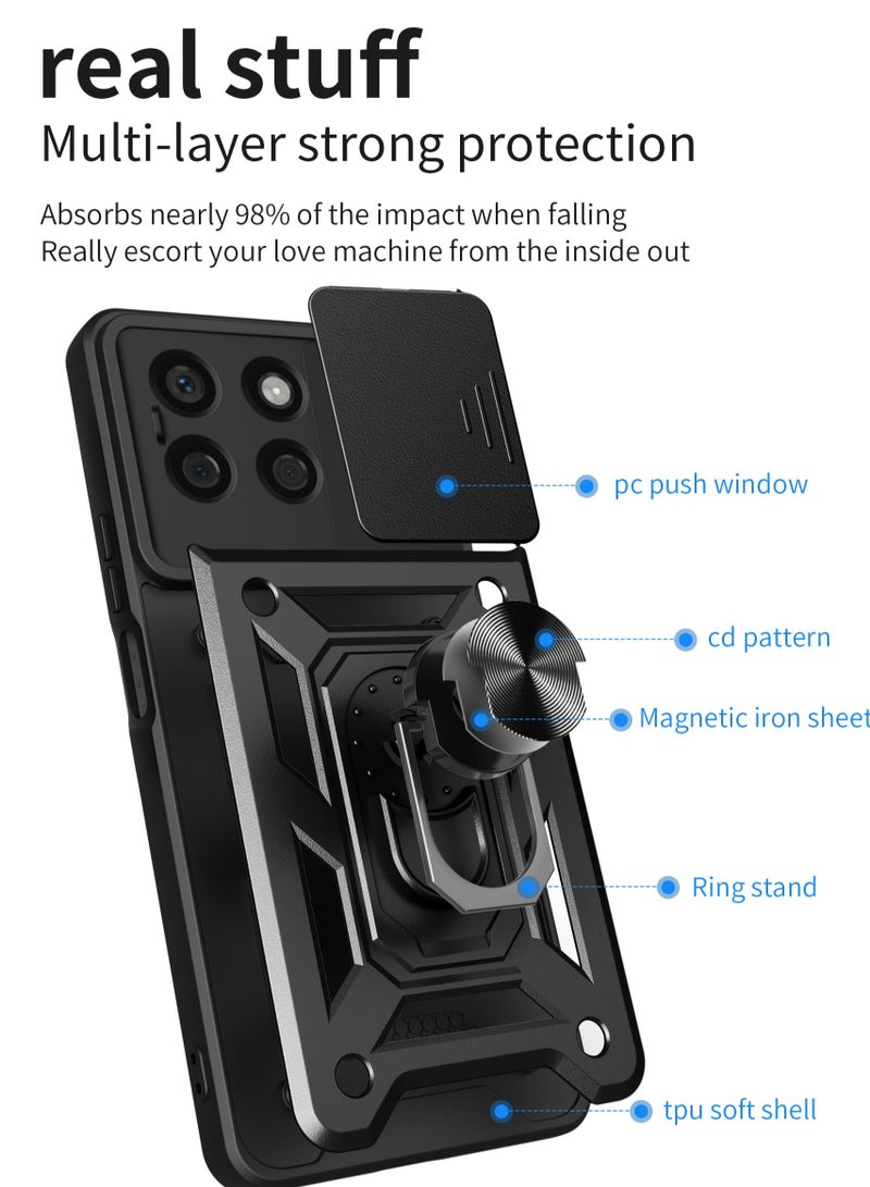 الهاتف المحمول حالة المجد X6B 4G ، انزلاق الكاميرا عدسة تغطية + 360 درجة قوس الدورية خاتم + دعم المغناطيسي سيارة الهاتف المحمول حالة المجد X6B ، أسود - Image 2