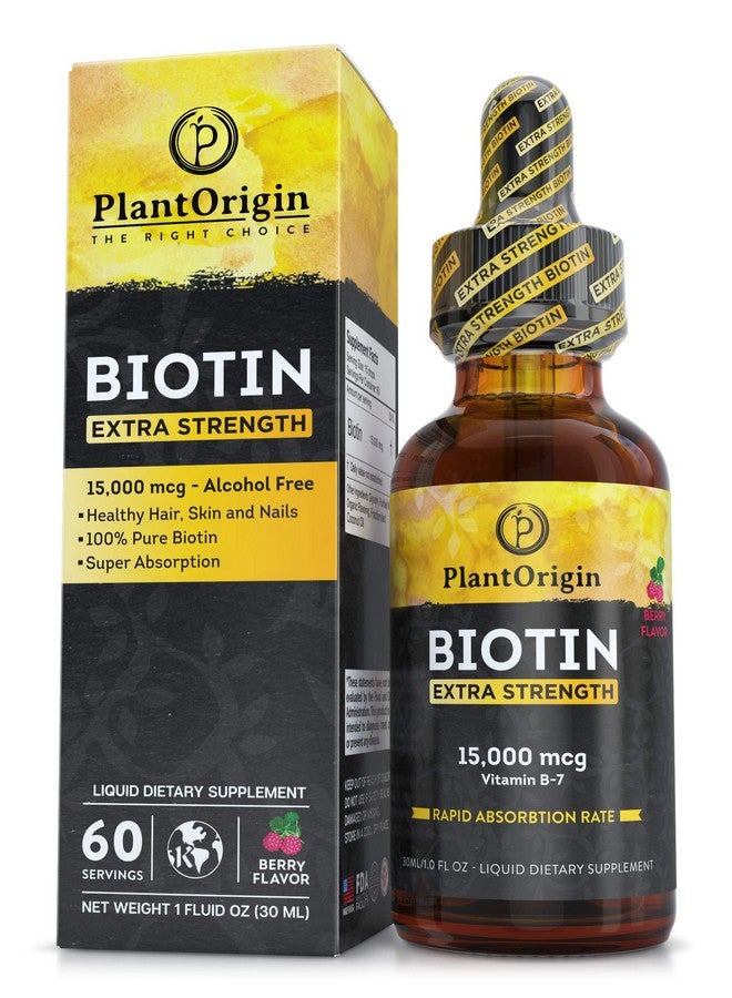 plantorigin Extrastrength 15000Mcg Biotin Liquid Vitamin Drops Supports Hair Growth Glowing Skin & Strong Nails Alcoholfree & Kosherberry Flavor & Coconut Oil 5X Better Absorption 60 Servings - Image 2