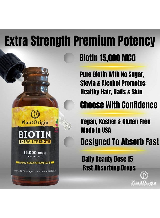 plantorigin Extrastrength 15000Mcg Biotin Liquid Vitamin Drops Supports Hair Growth Glowing Skin & Strong Nails Alcoholfree & Kosherberry Flavor & Coconut Oil 5X Better Absorption 60 Servings - Image 3