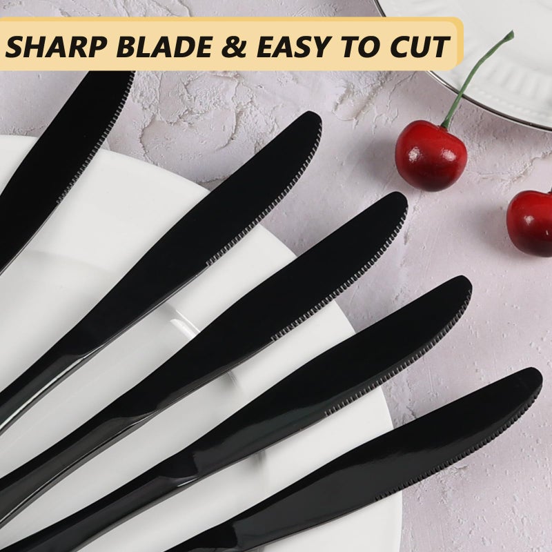 Vababa 16-Piece Mirror Finish Stainless Steel Dinner Knives, Cutlery Dinner Knives, Black - Image 3