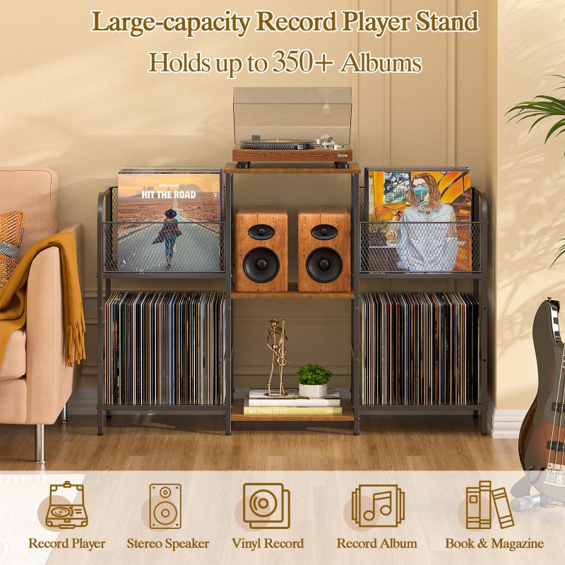 3IngSeagulls Record Player Stand with Vinyl Storage, Record Storage for 350+ Albums, Tuntable Stand with Record Holder for Living Room, Record Holder Vinyl Display Shelf - Image 2