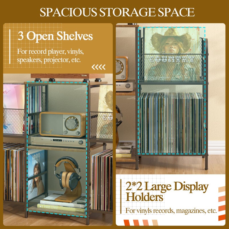 3IngSeagulls Record Player Stand with Vinyl Storage, Record Storage for 350+ Albums, Tuntable Stand with Record Holder for Living Room, Record Holder Vinyl Display Shelf - Image 3