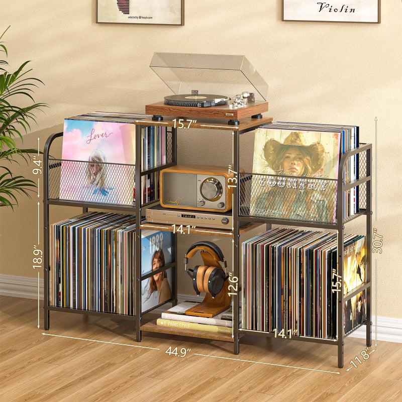 3IngSeagulls Record Player Stand with Vinyl Storage, Record Storage for 350+ Albums, Tuntable Stand with Record Holder for Living Room, Record Holder Vinyl Display Shelf - Image 4