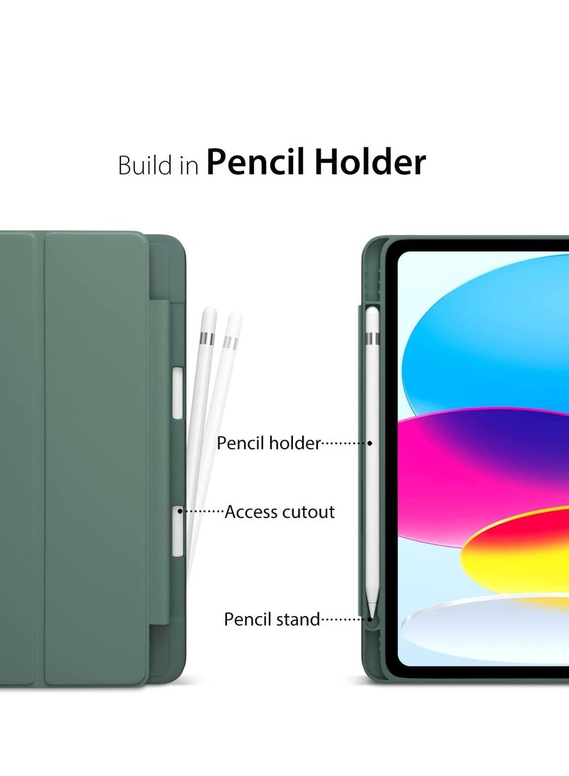 ELTRAZONE Smart Auto Wake/Sleep Cover with Built-in Pencil Holder Trifold Case for Apple iPad 10th Generation (Model A2696 A2757) - Alpine Green - Image 5