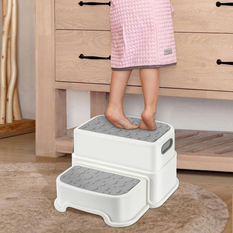 AMPLIN Morden Step Stool for KidsAntiSlip Sturdy Toddler Step Stool for BathroomToddler Step Stool for Potty Training with NumbersABC and HandlesDouble Plastic Step Stool for Bathroom Kitchen