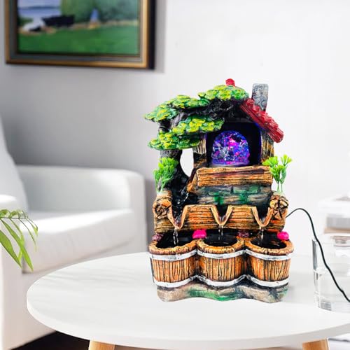 BIANCO Polyresin Waterfall Fountain with LED Lights & Adjustable Speed Control for Living Room, Bedroom & Office 25.5 Cm | Stress Relief & Positive Energy Décor | Tabletop Water Fountain (GHF314) - Image 2