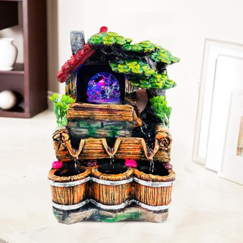 BIANCO Polyresin Waterfall Fountain with LED Lights & Adjustable Speed Control for Living Room, Bedroom & Office 25.5 Cm | Stress Relief & Positive Energy Décor | Tabletop Water Fountain (GHF314) - Image 5