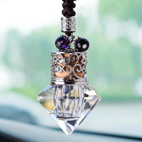 Motaney Car Air Freshener Diffuser Hanging Ornament DiamondShaped Empty Crystal Bottle Car Mirror Hanging Accessories Elegant Bottle Pendant with Wooden Caps Rear View Mirror Accessories - Image 1
