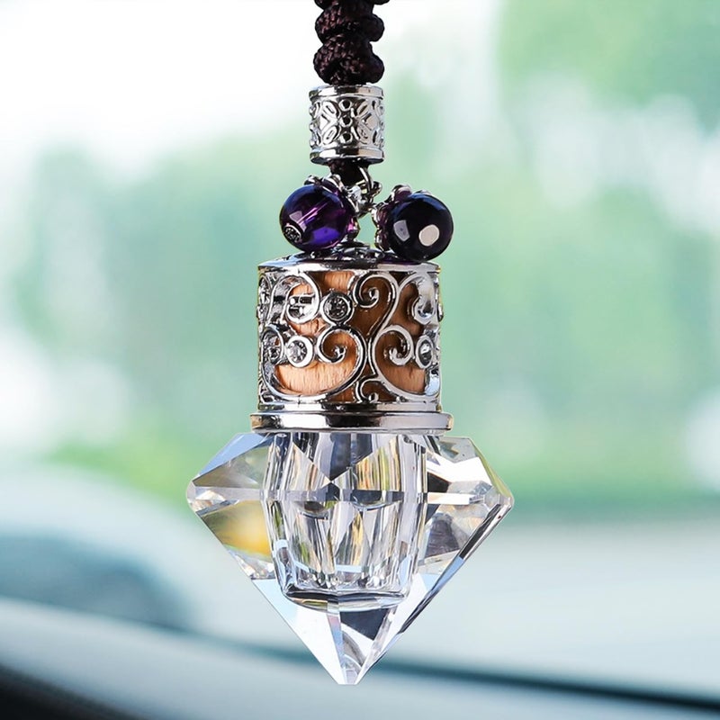 Motaney Car Air Freshener Diffuser Hanging Ornament DiamondShaped Empty Crystal Bottle Car Mirror Hanging Accessories Elegant Bottle Pendant with Wooden Caps Rear View Mirror Accessories - Image 3