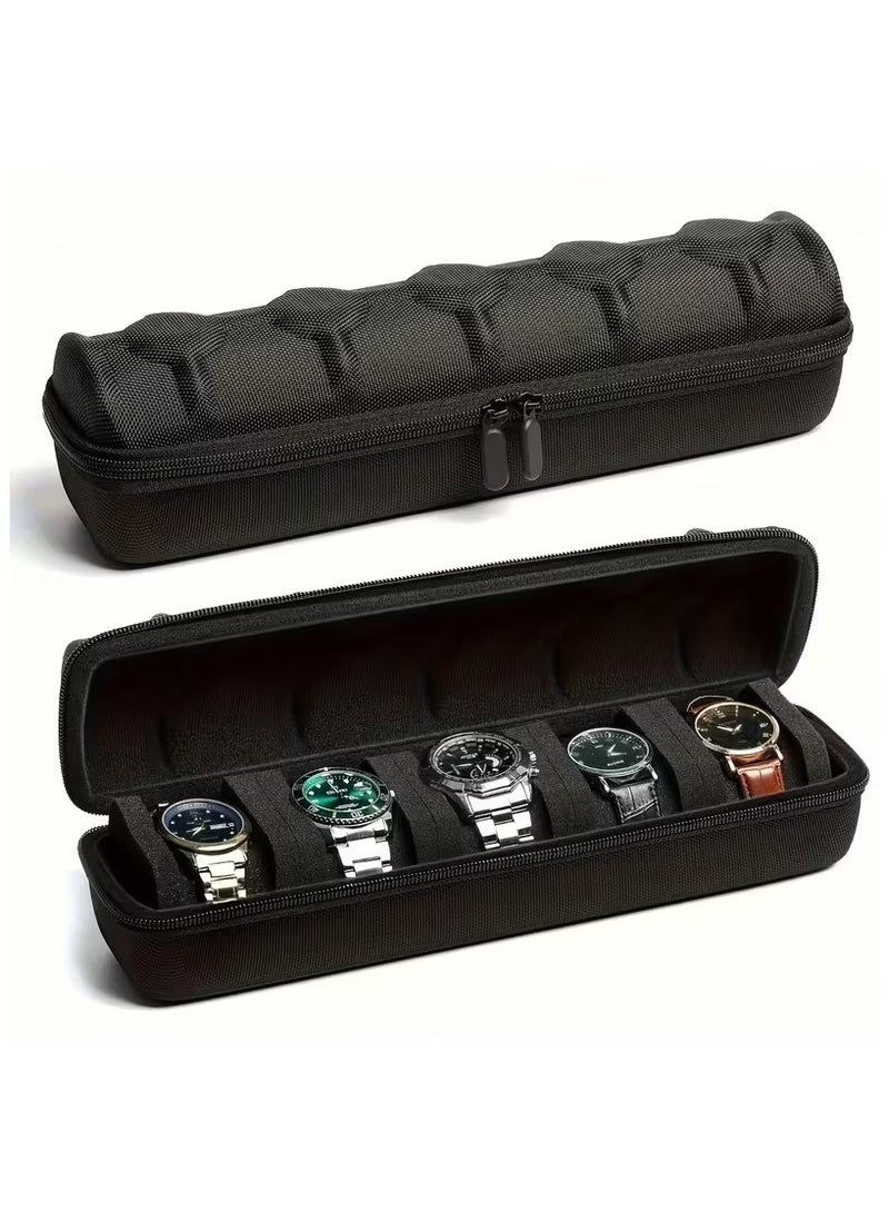 5-Slot Heavy-Duty Watch Storage Box with Flip-Top Lid - Scratch-Resistant Liner, Portable Watch Case with Handle, Suitable for Home, Travel, Watch Collectors - Ideal Gift for Men and Women, Watch Accessories, Home Organization, Compact Design - Image 1