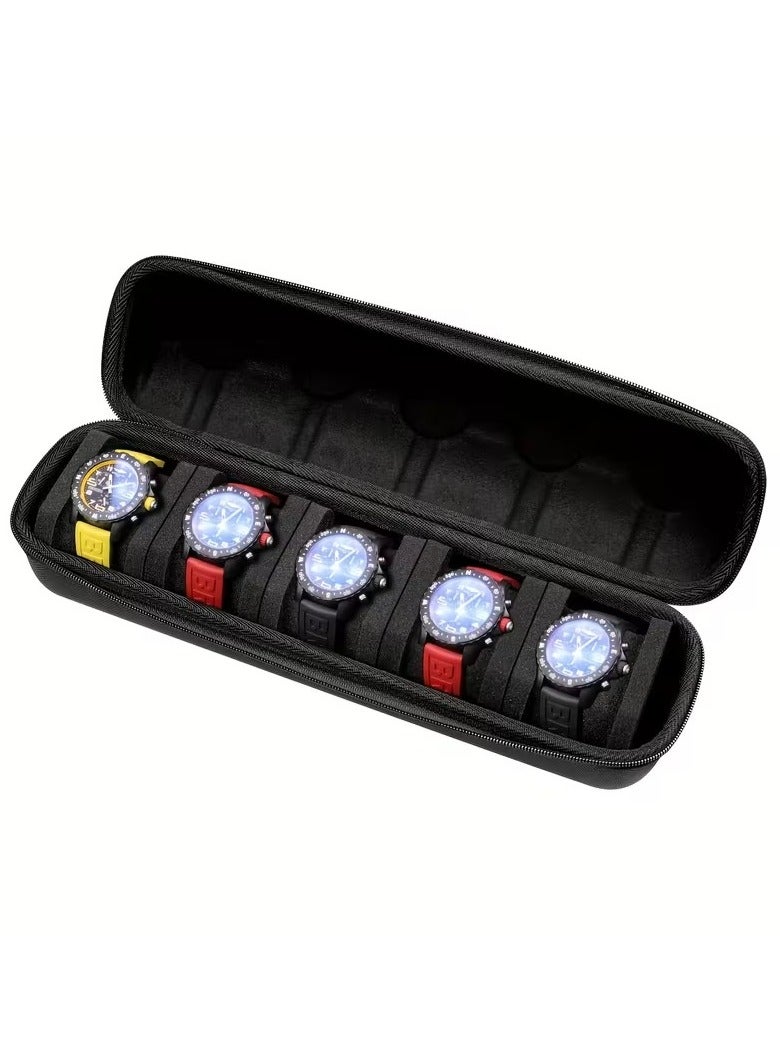 5-Slot Heavy-Duty Watch Storage Box with Flip-Top Lid - Scratch-Resistant Liner, Portable Watch Case with Handle, Suitable for Home, Travel, Watch Collectors - Ideal Gift for Men and Women, Watch Accessories, Home Organization, Compact Design - Image 3