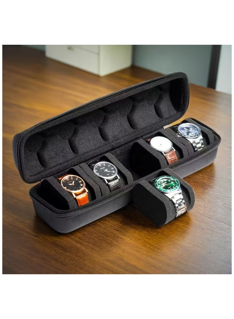 5-Slot Heavy-Duty Watch Storage Box with Flip-Top Lid - Scratch-Resistant Liner, Portable Watch Case with Handle, Suitable for Home, Travel, Watch Collectors - Ideal Gift for Men and Women, Watch Accessories, Home Organization, Compact Design - Image 5