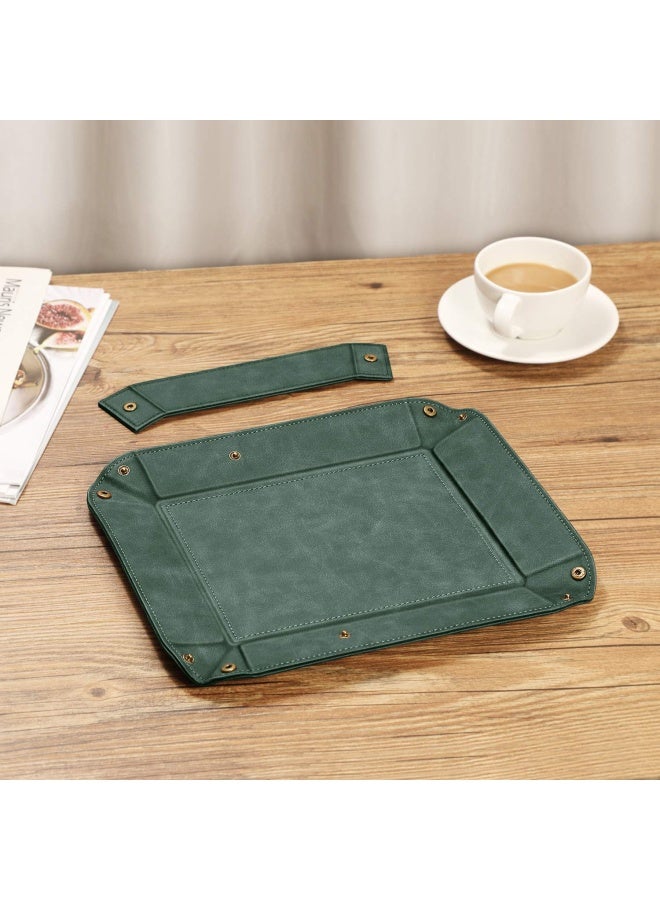 SITHON SITHON Valet Tray Desktop Storage Organizer Removable 2 Compartments Catchall Tray Bedside Vanity Nightstand Caddy Holder Desk Storage Plate Dark Green  - Image 5