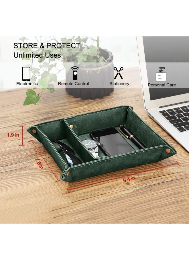 SITHON SITHON Valet Tray Desktop Storage Organizer Removable 2 Compartments Catchall Tray Bedside Vanity Nightstand Caddy Holder Desk Storage Plate Dark Green  - Image 3