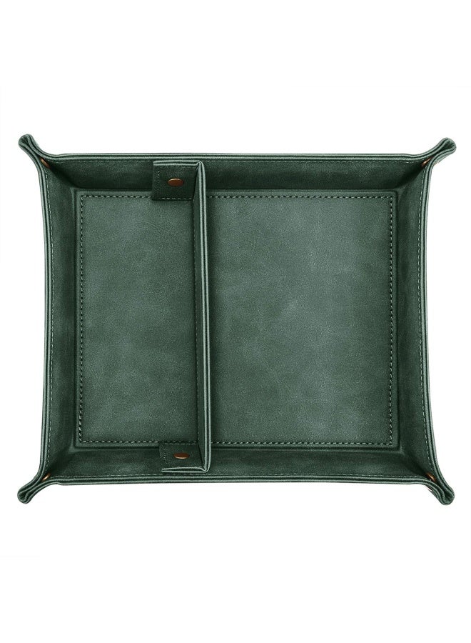 SITHON SITHON Valet Tray Desktop Storage Organizer Removable 2 Compartments Catchall Tray Bedside Vanity Nightstand Caddy Holder Desk Storage Plate Dark Green  - Image 2