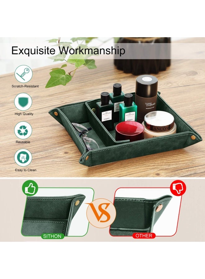 SITHON SITHON Valet Tray Desktop Storage Organizer Removable 2 Compartments Catchall Tray Bedside Vanity Nightstand Caddy Holder Desk Storage Plate Dark Green  - Image 4