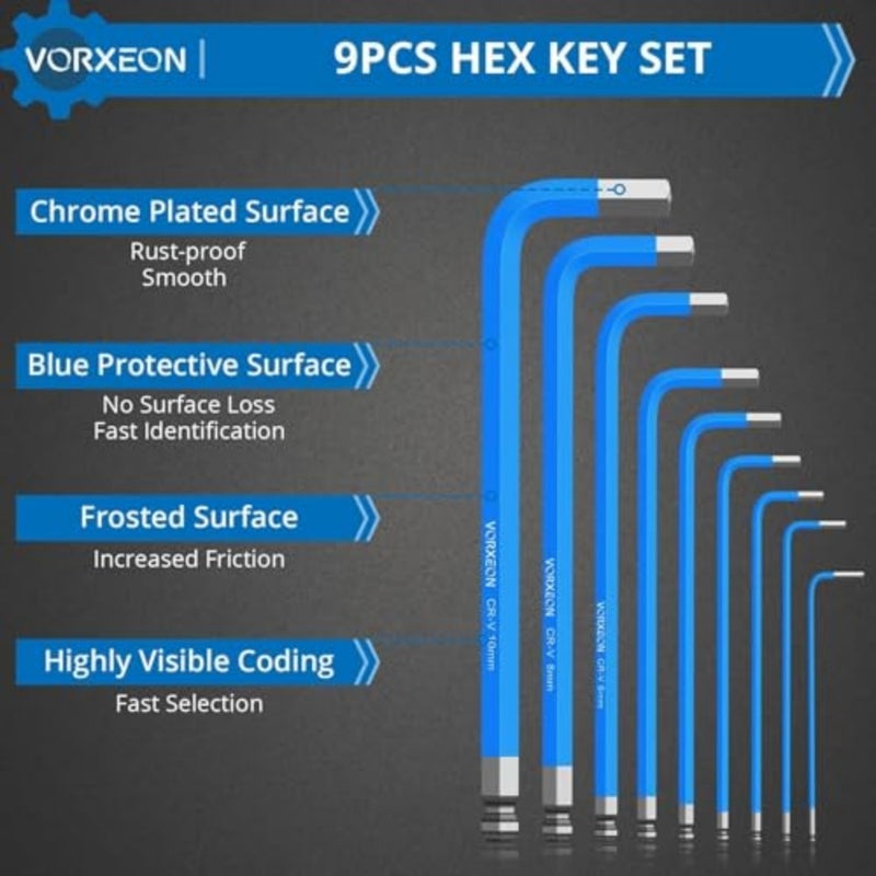 9PCS Allen Key Set, Metric Long Ball End Hex Key Set L-Key with Visible Coding for Bike Motorcycle Repair Furniture Assembly Household DIY 1.5mm-10mm - Image 3
