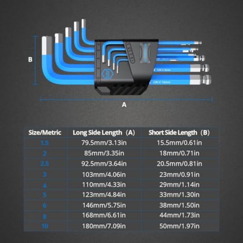 9PCS Allen Key Set, Metric Long Ball End Hex Key Set L-Key with Visible Coding for Bike Motorcycle Repair Furniture Assembly Household DIY 1.5mm-10mm - Image 2
