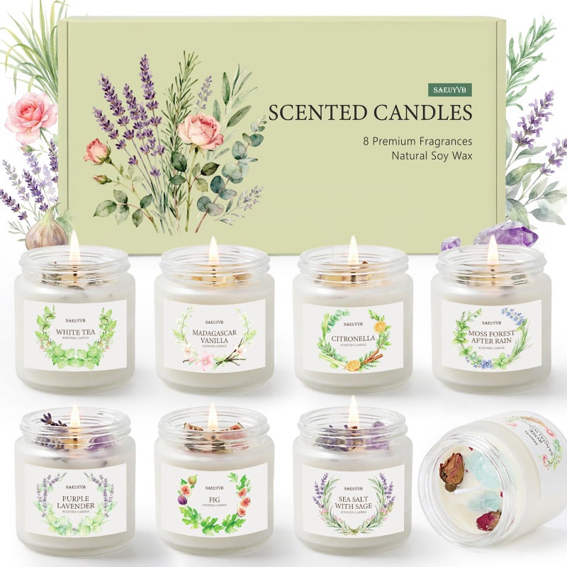 SAEUYVB 8 Pack Scented Candles for Home,28oz Crystal Soy Candles-200 Hour Long Lasting,Aromatherapy Candle Sets for Women Gift,Perfect for Valentine's Day,Mother's Day, Birthdays, Anniversaries - Image 1